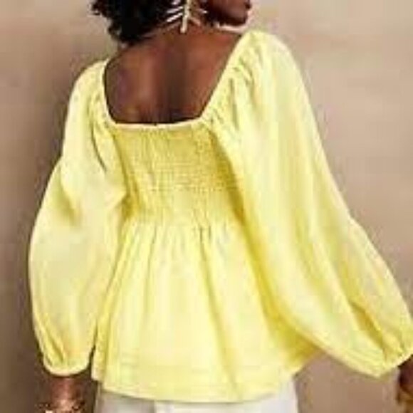 Banana Republic Yellow Ramie Gauze Twist Front Long Ballon Sleeve Peplum Blouse - Picture 3 of 17